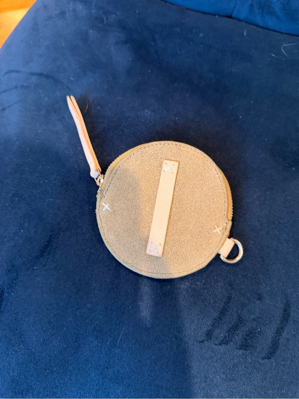 Round Beige Leather Coin Pouch - Women Bags